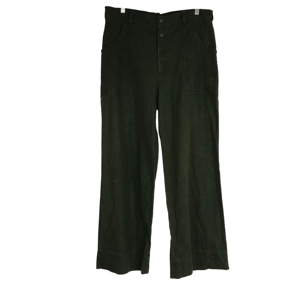 MILITARIES EQUIPMENT High Waisted Wide Leg Olive Green Button Fly Utility Pants